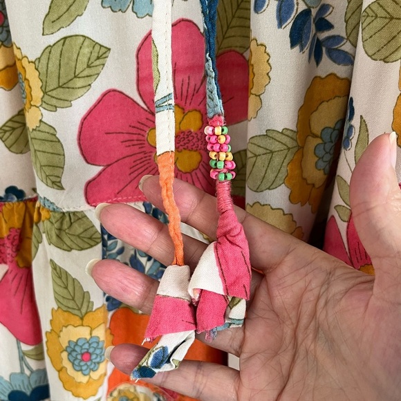 Angie Floral Print Smocked V Neck Babydoll Mini Sundress Cottagecore Ruffle M - Picture 8 of 15